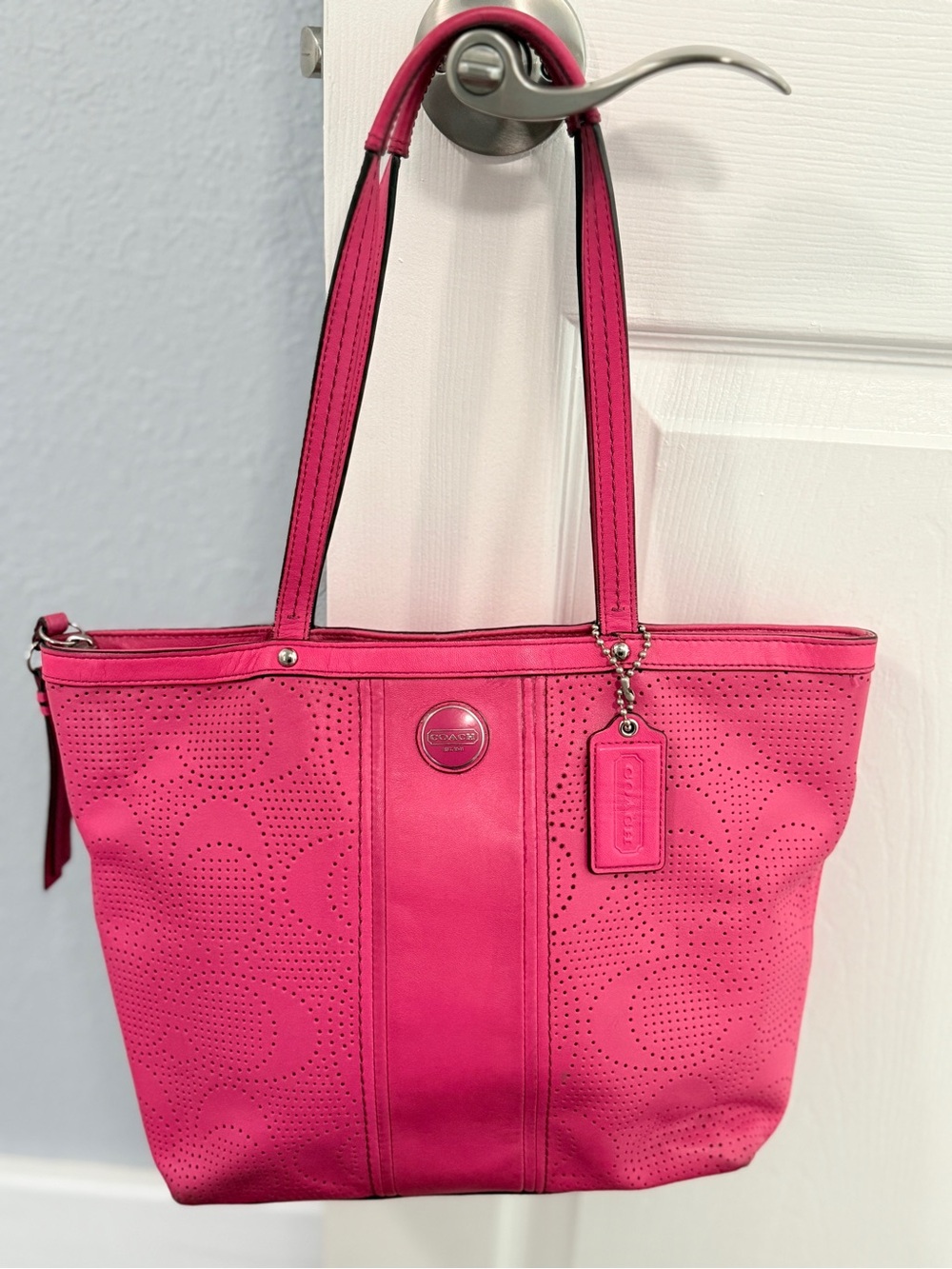 Coach Hot Pink Perforated Leather Tote